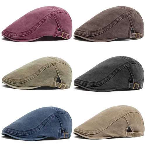 Men flat cap washed newsboy - flat,