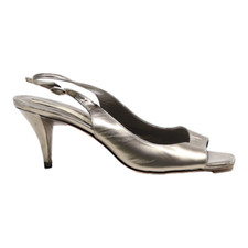 PURA LOPEZ Slingback Heels Silver Leather Womens UK 5.5
