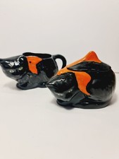 Vintage/Antique Crown Ducal Black Cat Novelty Teapot & Sugar Bowl - England