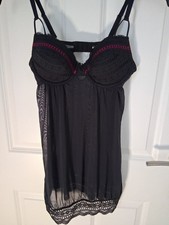 Black & Pink Trim Lingere Nightdress Stretch Babydoll Adjustable Size 18/20