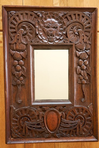 Antique carved mirror oak - mirror,