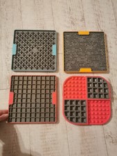 4 x used Licki lick Mat dog puppy slow feeder Enrichment toy game Blue orange