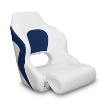 Premium Captain's Flip-Up Bolster Boat Seat, White/Blue Style. Boat Marine Yacht