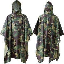 Waterproof Hooded Ripstop Rain Poncho Military Camping Hiking Light-weight