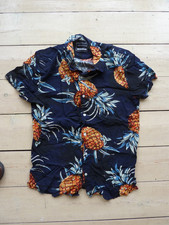 RED HERRING NAVY BLUE WITH PINEAPPLES SHORT SLEEVE SHIRT VISCOSE SIZE MEDIUM