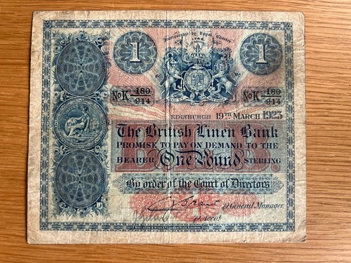 British linen bank note 19 - linen, £1
