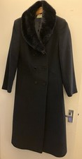 Précis Petit Navy Blue Coat Size 10 Faux Fur Collar Crombie Pea Wool cashmere 