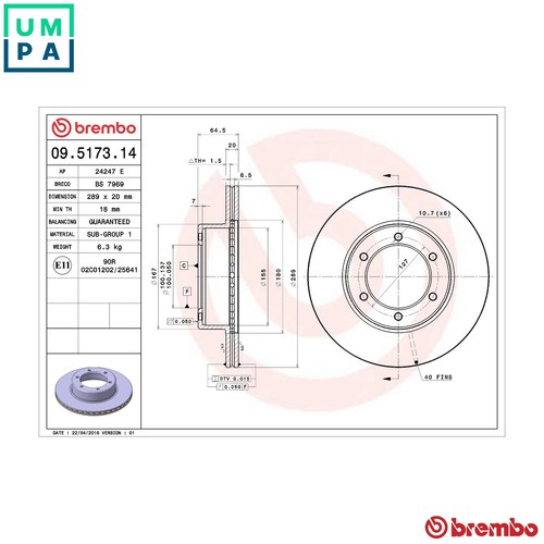 Brake disc 5173 14 for - brake, 09.5173.14
