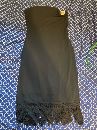 Strapless black fringe hem - black,
