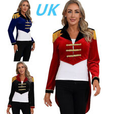 UK Womens Circus Ringmaster Magician Tailcoat Jacket Halloween Showman Costume 