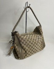 Gucci GG Canvas Hobo Bag Shoulder Beige Bamboo