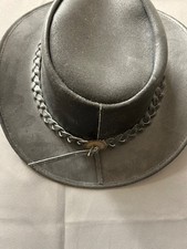 Men's Black Australian Style Leather Cowboy Hat Size L- CG C27