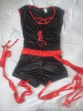 Womens Girls Black red Leg Strap Samurai Fancy Dress Halloween Costume L