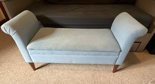 Laura Ashley Blue Chenille Winged Arm Storage Ottoman Storage Bench with Lid