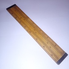 GOOD CONDITION ANTIQUE BOXWOOD & BRASS SLIDE RULER PROOF RULE