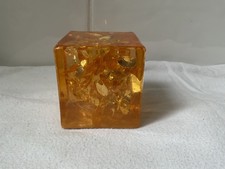 Vintage Retro 60/70s Paperweight Cube Orange Lucite Crushed Ice