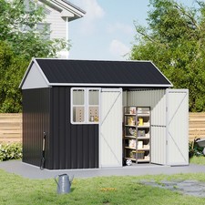 Heavy Duty 10x8FT Metal Shed Steel Apex Roof Garden Storage with Windows Outdoor