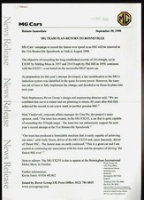 MG Plan To Return To Bonneville 1998 UK Market Press Release EX255