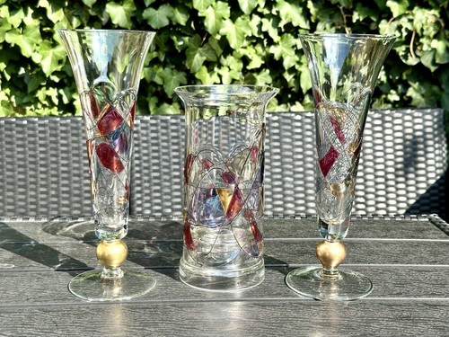 Stained glass vases and candle - glass,