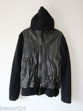 SHELLAC HOODED LEATHER COMBO JACKET POELL _JULIUS $2700 (BLACK, 48)