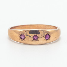 Vintage Ruby 3 Stone Gypsy Star Set Boat Ring 9ct Rose Gold O