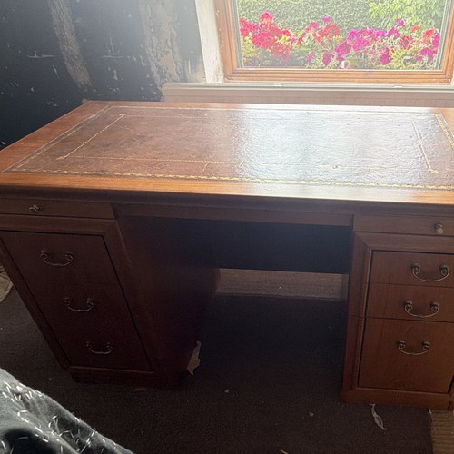 Brown wood pedestal desk - pedestal,