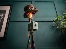 Vintage Steampunk Floor Lamp with 1930s Coronet Box Camera – Handmade