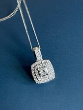 0.50ct Diamond Necklace in 9ct  White Gold Square Halo Pendant Ernest Jones