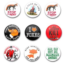 25MM / 1" ANTI HUNTING FOX BUTTON BADGES X9