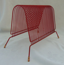 Vintage 1960s / 70s Retro Funky  Red Wire LP Vinyl Record Rack - Holds 40