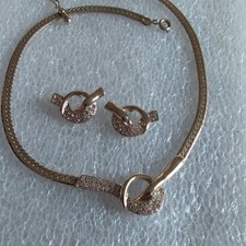 Pierre Cardin necklace and earrings sparkly diamante gold plated 46cm . vtg