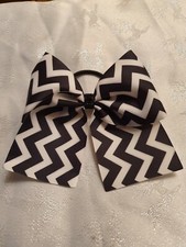 Girls Large Hair Bow Accessories Cheer Dance Cheerleading black white zigzag