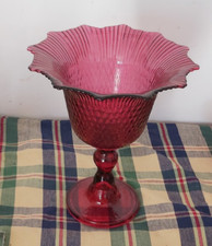 LARGE VINTAGE EUROPEAN DEEP PINK ART GLASS STEMMED TABLE CENTREPIECE BOWL  VGC m