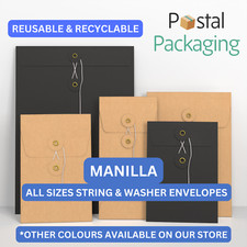 ALL SIZES MANILLA Brown String & Washer Envelopes Button Tie Card REUSABLE
