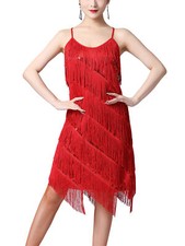 Women Vintage 1920s Tassel Fringe Flapper Dance Dress Sequined Latin Dancewear