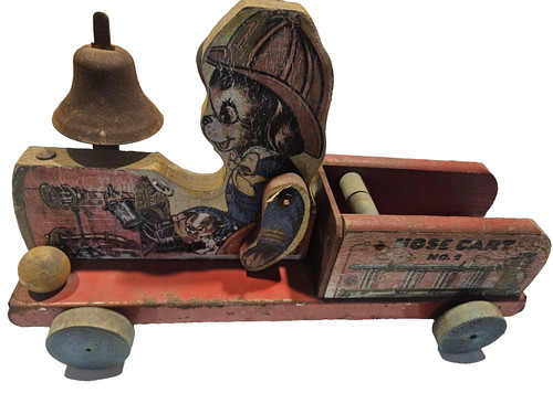 Firetruck wooden hose - wooden, cart