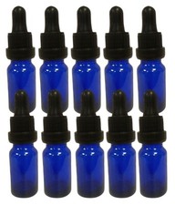 Batch 10 of 10ml Cobalt Blue Glass Bottles with Tamper Evident Pipette cap