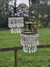A Pair of Edwardian Waterfall Crystal 2 Tier Chandeliers