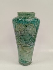 Handcrafted Green Marble Effect Glass Vase - Decorative Homeware Piece - USED