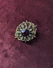 Vintage Small Gold Tone Sphinx Brooch Simulated Seed Pearls Red Rhinestones