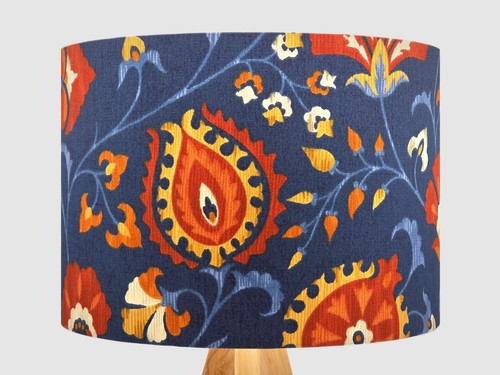 Blue orange flower fabric - blue,