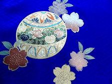 [AYANE]  TEMARI BALL & CHERRY BLOSSOMS - Japanese Silk  KIMONO Fabric