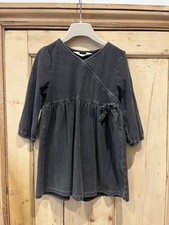 Girl’s H&M Black Stretchy Denim-Look Dress Age 2-4 Years Long Sleeves Bow Detail