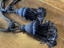 LARGE Vintage double rope country house tassel curtain tie back navy  blue  