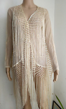 Rare vintage fringed ivory chiffon kimono size 6 flapper festival party topshop