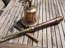 Fire Brigade Memorabilia BRASS BELL, HOSE nozzle ( no axe) -quality items