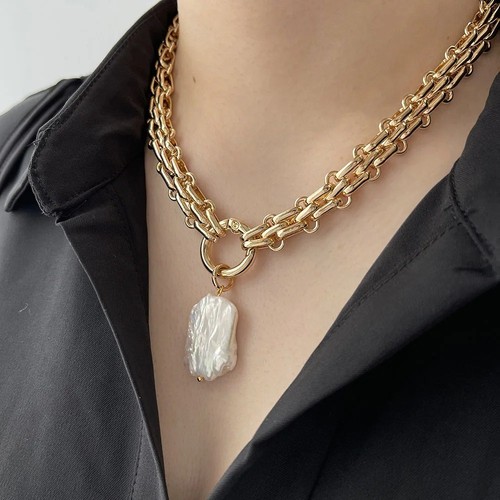 Pearl pendant chunky chain - chunky,