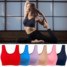 Womens Ladies Comfort Padded Stretch Sports Yoga Bra Top Crop Vest Tank