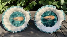 Pair of Jersey Pottery mid-century modern scallop edged side plates 20 x 21 cm