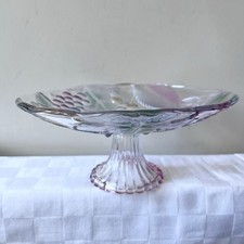 Vintage 1960s SOGA Coloured Glass Footed Fruit Bowl/Cake Stand (VERY GOOD)